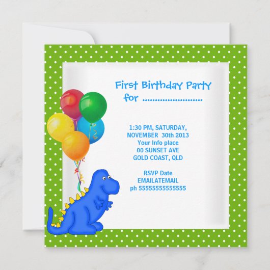 Eerste verjaardag 1e Dinosaur Green Blue Boy Kaart (Achterkant)