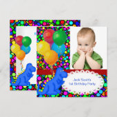 Eerste verjaardag 1e Dinosaur Red Green Boy Kaart (Voorkant / Achterkant)