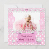 Eerste verjaardag 1e meisje roze baby polka stippe kaart (Voorkant)