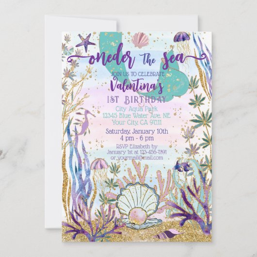 Eerste Verjaardag 1ste ONEder het Zee Zeemeermin G Kaart (Voorkant)