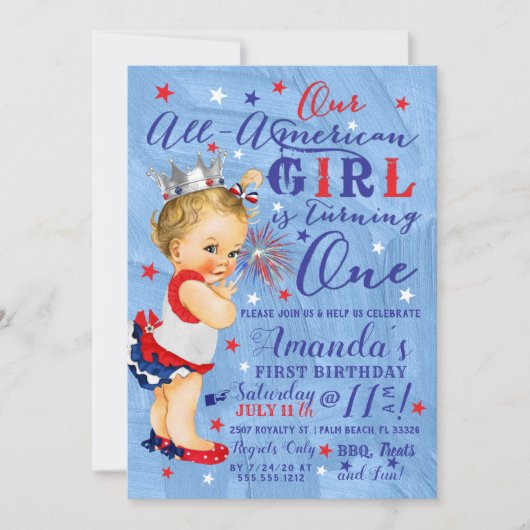 Eerste verjaardag 4 juli rood wit blauw kaart (Voorkant)
