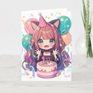 Eerste verjaardag Anime Meisje Kat Feestdagen Kaart