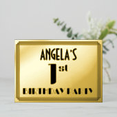 Eerste verjaardag: Art Deco Kijk "1" en naam Folie Uitnodiging (Staand Voorkant)