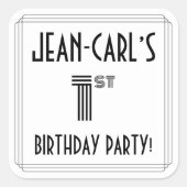 Eerste verjaardag: Art Deco Style + aangepaste naa Vierkante Sticker (Voorkant)