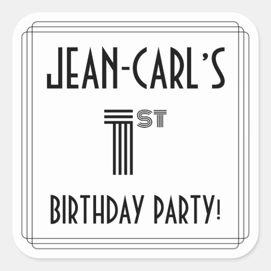Eerste verjaardag: Art Deco Style + aangepaste naa Vierkante Sticker (Voorkant)