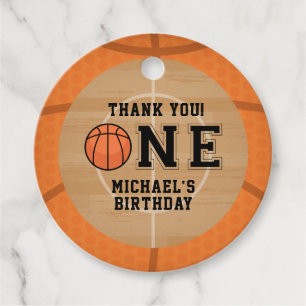 Eerste verjaardag, basketbal bedankjes labels