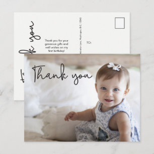Eerste verjaardag bedankfoto baby briefkaart