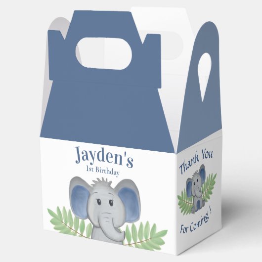Eerste Verjaardag Bedankt Jongen Blauwe Olifant Oe Bedankdoosjes (Geopend)