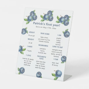 Eerste verjaardag Blauwe bes Mijlpaal Verjaardag Reclamebord Met Voetstuk