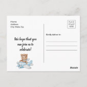 Eerste verjaardag blauwe teddybeer in vliegtuig briefkaart (Achterkant)