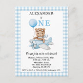 Eerste verjaardag blauwe teddybeer in vliegtuig briefkaart (Voorkant)