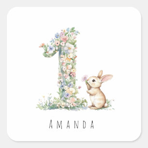 Eerste verjaardag bloemenkabouter vierkante sticker