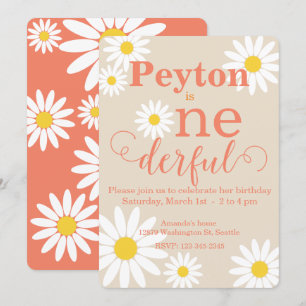 Eerste verjaardag Boho Daisy uitnodiging