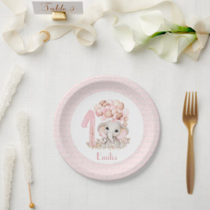 Eerste verjaardag Bord olifant roze papier