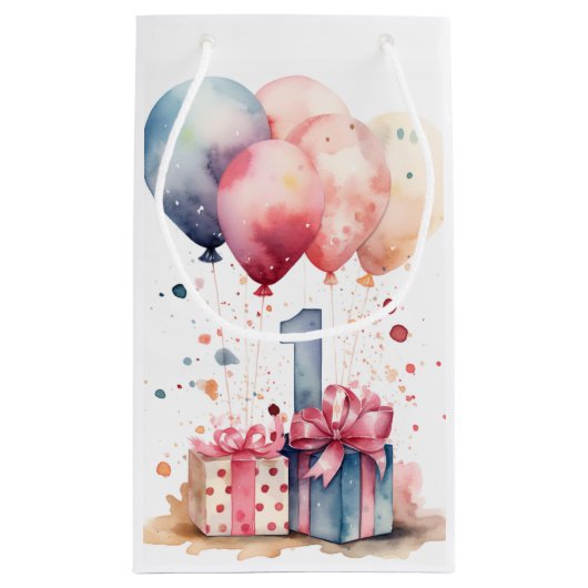 Eerste Verjaardag - Cadeaus en ballonnen - Geperso Klein Cadeauzakje (Achterkant)