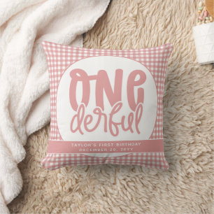 Eerste verjaardag Cute Pastel Roze Onederful Kussen