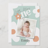 Eerste verjaardag daisy boho foto turquoise sinaas kaart (Voorkant)