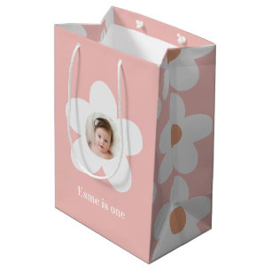 Eerste verjaardag daisy boho retro roze medium cadeauzakje