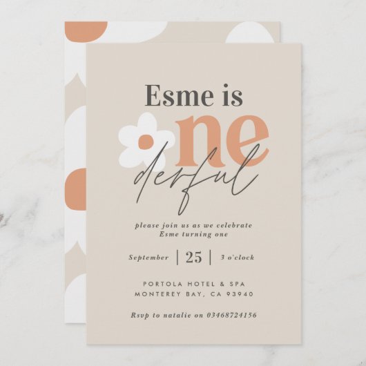 Eerste verjaardag: daisy boho retro terracotta nat kaart (Voorkant / Achterkant)