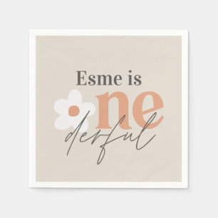 Eerste verjaardag: daisy boho retro terracotta nat servet