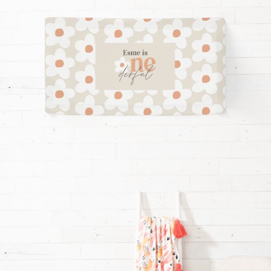 Eerste verjaardag: daisy boho retro terracotta nat spandoek (Insitu)