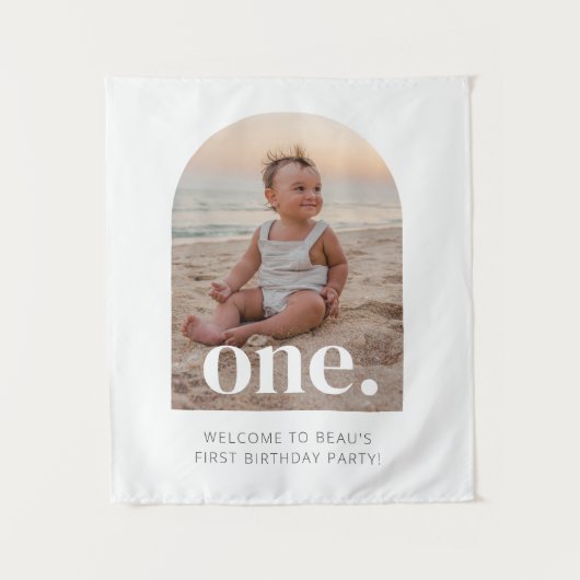 Eerste verjaardag één gebogen fotowelkomstbord wandkleed (Voorkant)