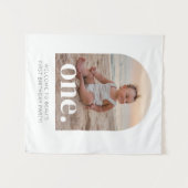 Eerste verjaardag één gebogen fotowelkomstbord wandkleed (Voorkant (horizontaal))