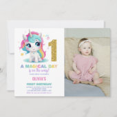 Eerste Verjaardag Eenhoorn Verjaardag Uitnodiginge Kaart (Voorkant)