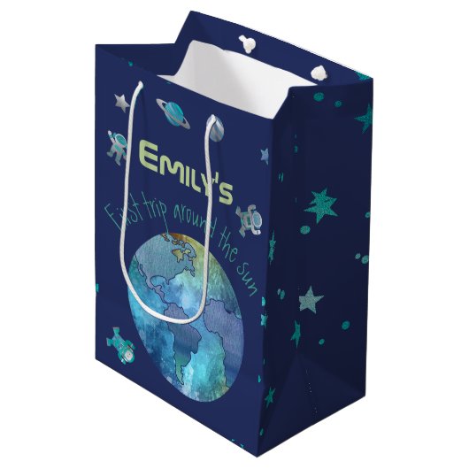 Eerste verjaardag | Eerste reis rond de zon Medium Cadeauzakje (Voorkant Gekanteld)