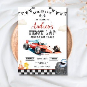 Eerste verjaardag Eerste ronde raceauto's feestje Kaart
