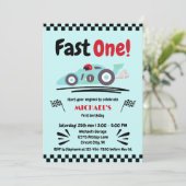 Eerste verjaardag Fast One  Blue Race Car Kaart (Staand voorkant)