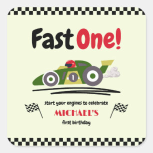 Eerste verjaardag Fast One Green Race Car Vierkante Sticker