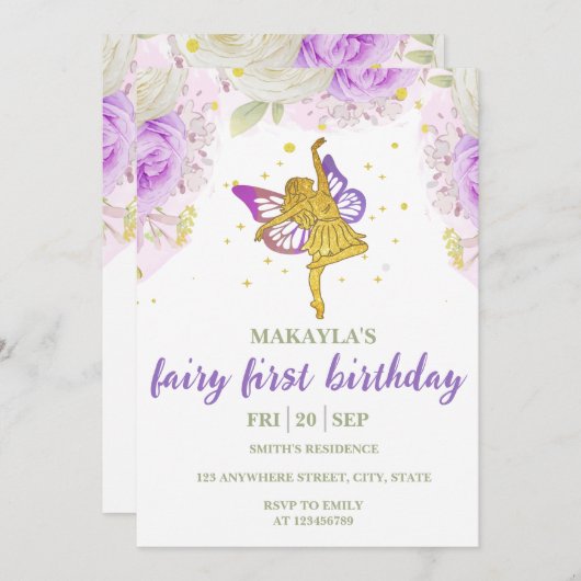 Eerste verjaardag fee bloemen Watercolor Paddensto Kaart (Voorkant / Achterkant)