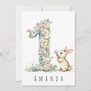 Eerste Verjaardag Floral Bunny Kaart