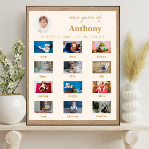 Eerste verjaardag foto mijlpaal van de baby poster