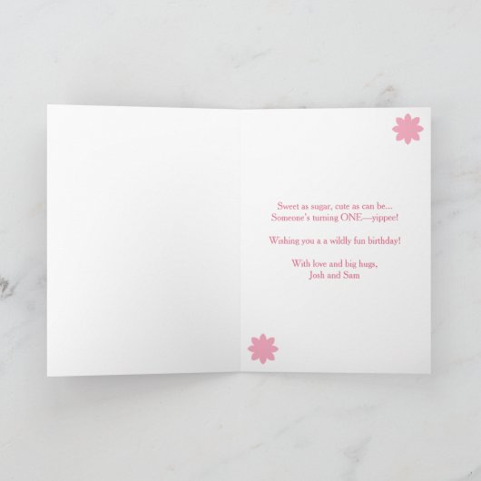 Eerste Verjaardag Giraffe Roze Bubbel Schattige Gr Kaart (Binnen)