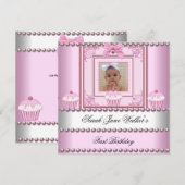 Eerste verjaardag Girl Pink Cupcakes White Pearl B Kaart (Voorkant / Achterkant)