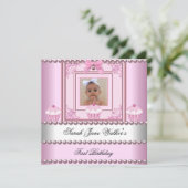 Eerste verjaardag Girl Pink Cupcakes White Pearl B Kaart (Staand voorkant)