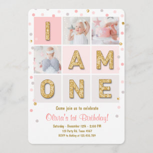 Eerste verjaardag Girl Pink Gold Confetti Kaart