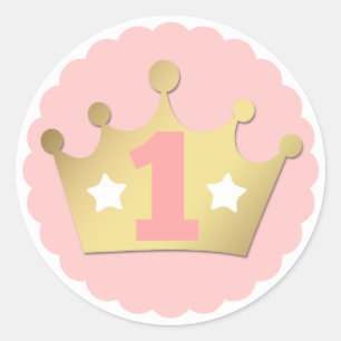 Eerste verjaardag Gouden Prinses Kroon & Shabby Ro Ronde Sticker