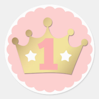 Eerste verjaardag Gouden Prinses Kroon & Shabby Ro Ronde Sticker