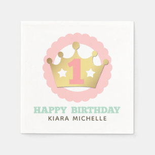 Eerste verjaardag Gouden Prinsessen Kroon & Shabby Servet