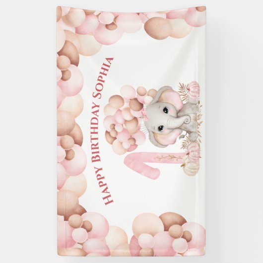 Eerste Verjaardag Herfst Olifant Meisje Ballonnen Spandoek (Verticaal)