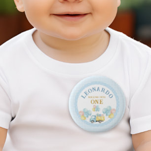 Eerste verjaardag jongen met kiepwagen ronde button 3,2 cm