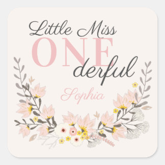 Eerste Verjaardag kleine miss een-derful bloemen g Vierkante Sticker