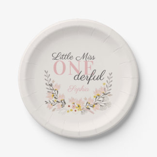 Eerste Verjaardag kleine miss one-derful floral Papieren Bordje