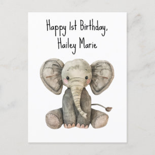 Eerste verjaardag Knuffel Olifant Persoonlijk Briefkaart