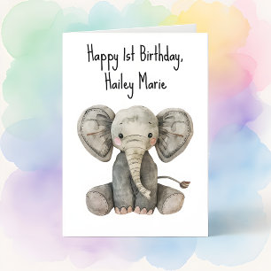 Eerste verjaardag Knuffel Olifant Persoonlijk Kaart