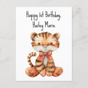 Eerste verjaardag knuffel tijger gepersonaliseerd briefkaart