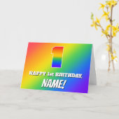 Eerste verjaardag: Meerkleurig regenboogpatroon #  Kaart (Gele Bloem)